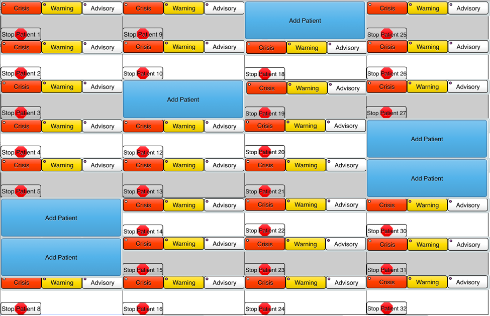 Figure 3. iCoda data collection form for a watcher monitoring 26 patients. Figure 3. iCoda data collection form for a watcher monitoring 26 patients.